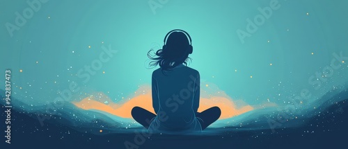 Mindful listening, person with focused attention on sound, flat design illustration