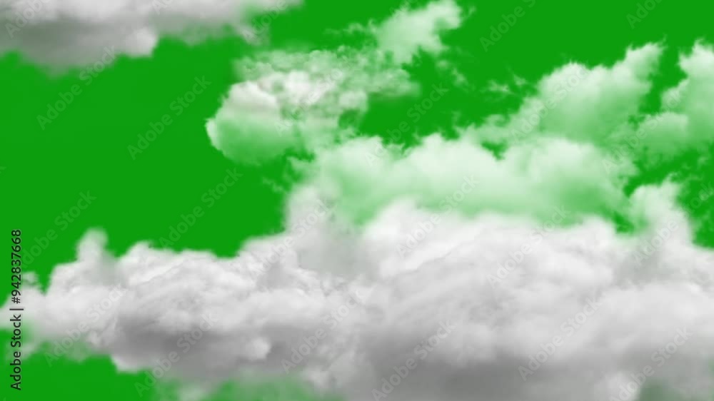 Moving White Clouds on Green Screen alpha channel background, weather ...