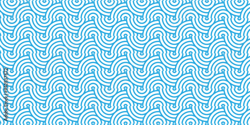 Overlapping creative diamond circle abstract blue pattern background with waves texture. geometric digital fabric pattern circles floral and spiral round lapping blue retro background.