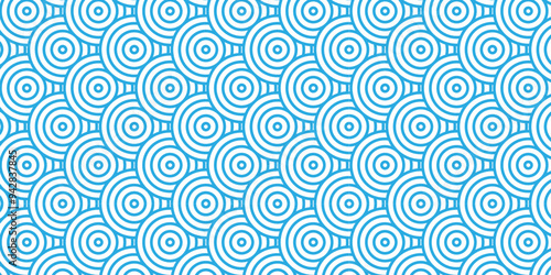 Overlapping creative diamond circle abstract blue pattern background with waves texture. geometric digital fabric pattern circles floral and spiral round lapping blue retro background.
