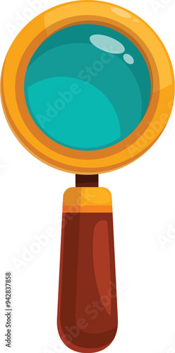 Cartoon magnifying glass with a wooden handle searching for clues and answers
