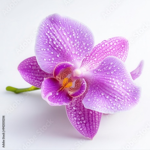 Purple orchid with intricate details, isolated on a white background