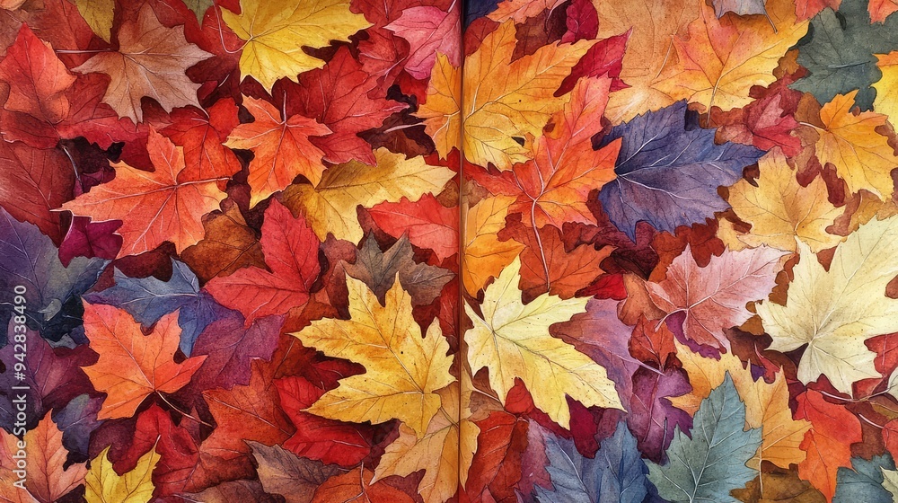 A page covered with a burst of colorful leaves, capturing the beauty and diversity of autumn foliage. A page covered with a burst of colorful leaves, capturing the beauty and diversity of autumn foliage.