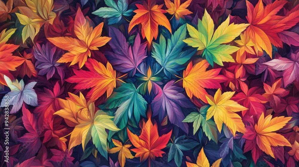 A page filled with a kaleidoscope of colorful leaves, creating a lively and festive atmosphere. A page filled with a kaleidoscope of colorful leaves, creating a lively and festive atmosphere.