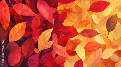 A vibrant page filled with an array of colorful autumn leaves, showcasing rich reds, oranges, and yellows.