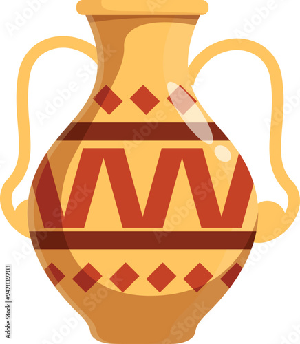 Traditional ancient clay vase showing a beautiful decoration with geometric patterns