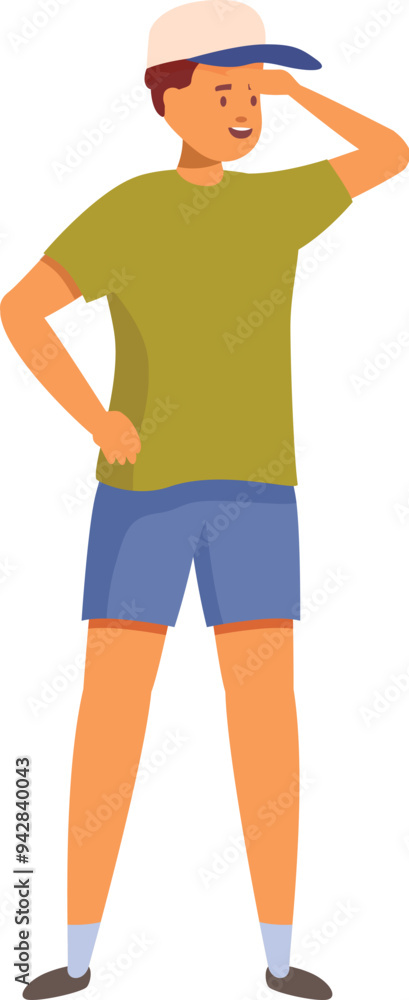Fototapeta premium Young man shielding his eyes from the sun with his hand