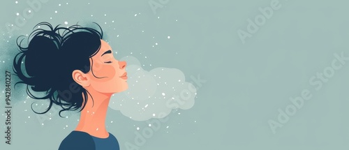 Breath focus exercise, person aware of inhalation and exhalation, flat design illustration