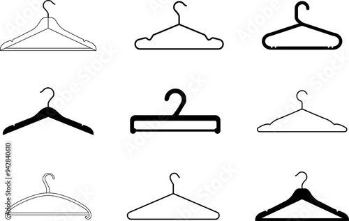 Hanger icon. Clothes Hangers silhouette collection. Coat rack symbol. Hang for coat, shirt or suit. Vector illustration