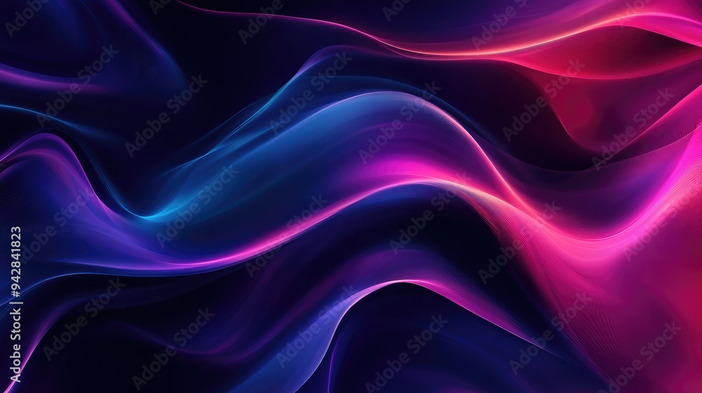 Obraz premium Abstract dark blue to violet gradient background with flowing wave lines, magenta and burgundy tones blending seamlessly, glowing softly