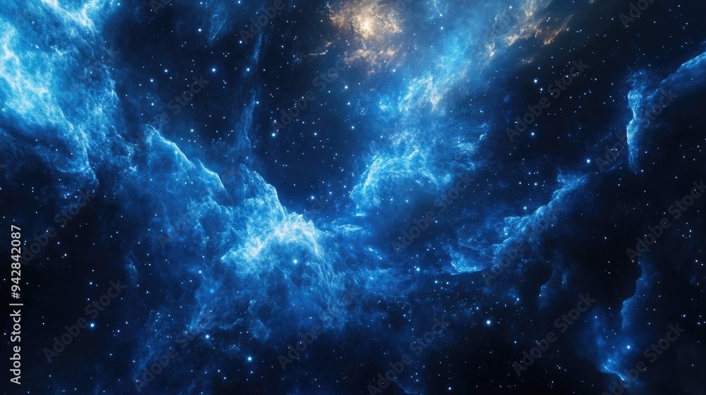 Fototapeta premium Abstract blue galaxy background with twinkling stars and nebula patterns, ideal for space exploration or cosmic visuals