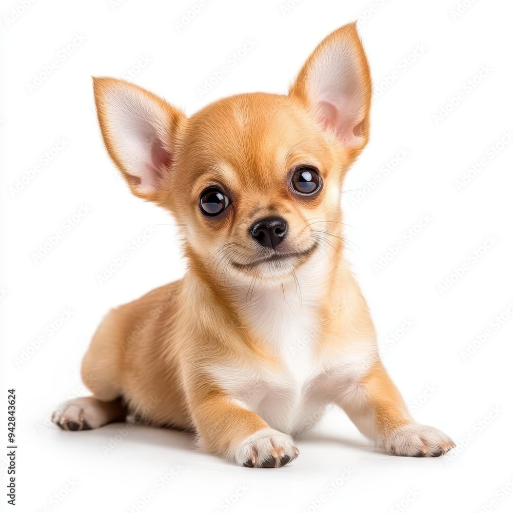Small Chihuahua with big ears and a curious expression, isolated on a white background Small Chihuahua with big ears and a curious expression, isolated on a white background