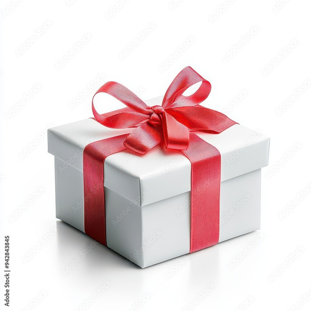 Small white gift box with a red bow, isolated on a white background Small white gift box with a red bow, isolated on a white background