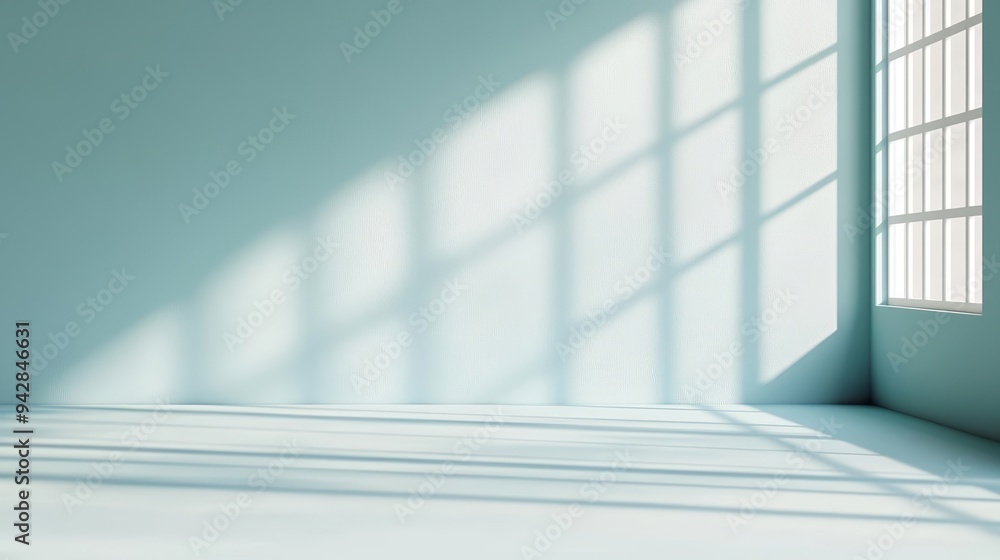 Abstract light and shadow play on a smooth blue surface, ideal for showcasing minimalist design aesthetics and clean visuals Abstract light and shadow play on a smooth blue surface, ideal for showcasing minimalist design aesthetics and clean visuals