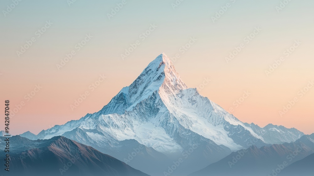 Elegant mountain peak set against a soft gradient background, capturing the beauty of solitude and nature
