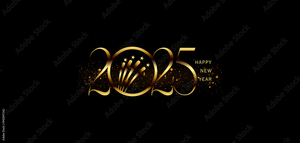 Happy New Year in shimmering gold on a dark black background Happy New Year in shimmering gold on a dark black background