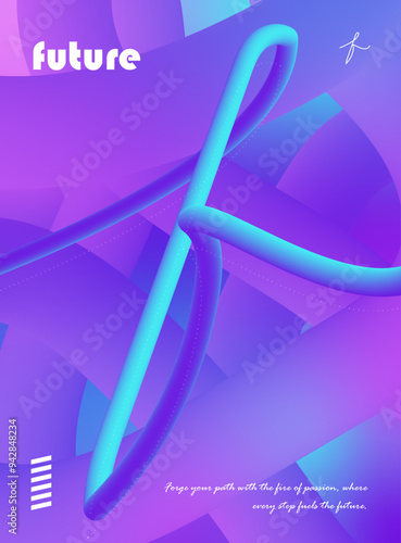 colorful fluid gradient background , Fluid tubes ,alphabet F , futuristic poster photo