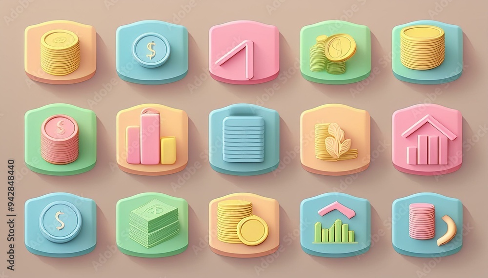 3d pastel economy icon set 3d pastel economy icon set