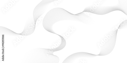 Abstract gray wave dynamic curve lines on transparent background with flowing particles. Digital energy waves technology concept. Modern backdrop design for business, presentation, banner.