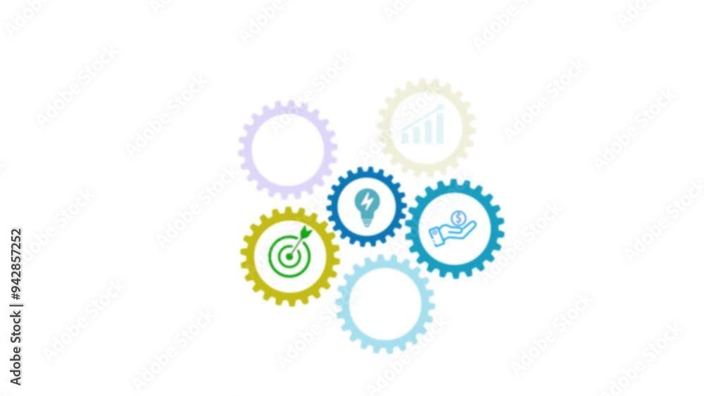 Online Business Management and Automation, Marketing and Business Effectiveness. Group of Gears Connected with Business icons Online Business Management and Automation, Marketing and Business Effectiveness. Group of Gears Connected with Business icons