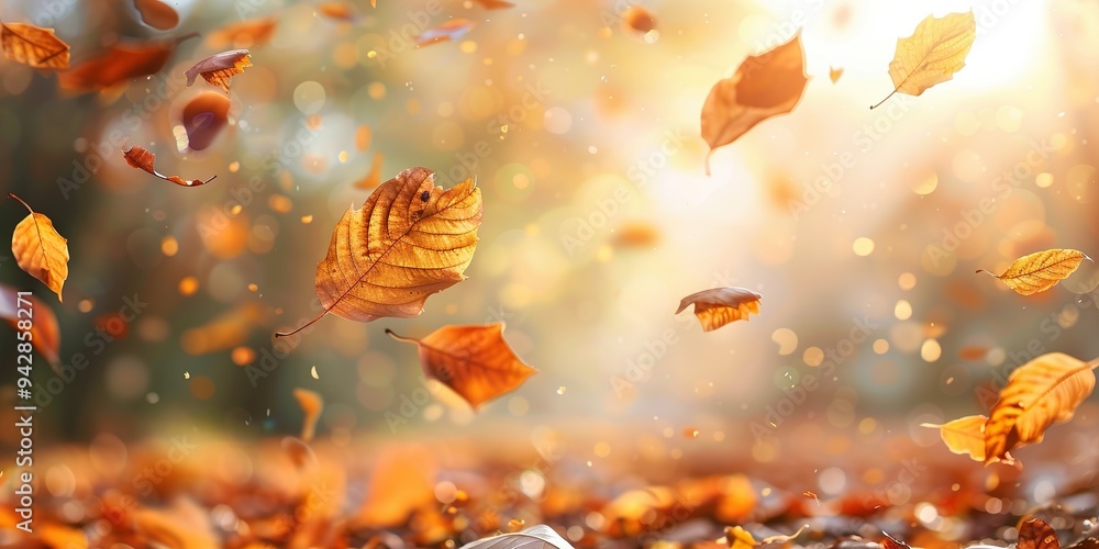 Autumn background with fly leaf. Banner fall with bokeh design. Autumn leaf blur. Autumn background with fly leaf. Banner fall with bokeh design. Autumn leaf blur.