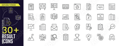 Result Stroke icon collections. Containing feedback, opinion, questionnaire, poll, research, data collection, review and satisfaction icons. Stroke icon collection Outline icon