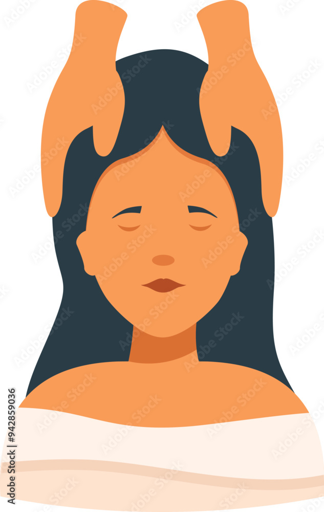 Masseuse is gently massaging a young woman's head, promoting relaxation and well being Masseuse is gently massaging a young woman's head, promoting relaxation and well being
