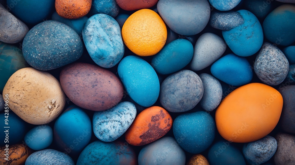 A close-up shot of a collection of smooth, colorful stones. A close-up shot of a collection of smooth, colorful stones.