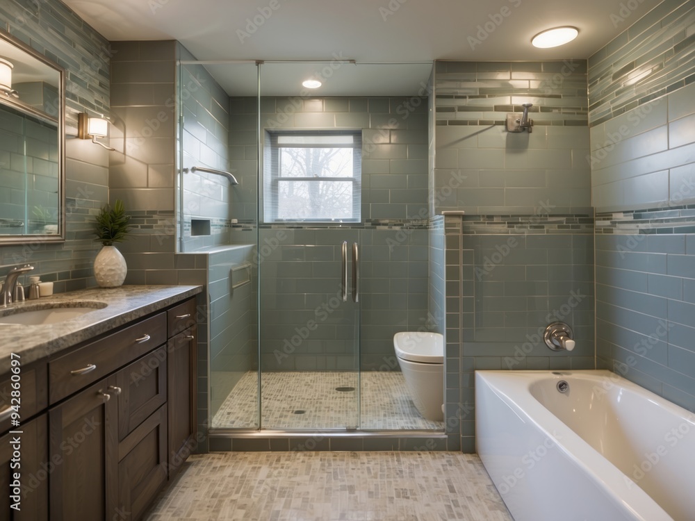 Modern Bathroom with Walk-in Shower, Tub, and Vanity Modern Bathroom with Walk-in Shower, Tub, and Vanity