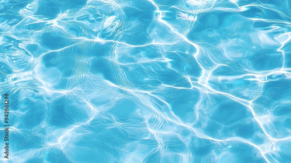 Clear blue water with light reflections creating a wavy pattern. Symbolizing relaxation and aquatic activities. Clear blue water with light reflections creating a wavy pattern. Symbolizing relaxation and aquatic activities.