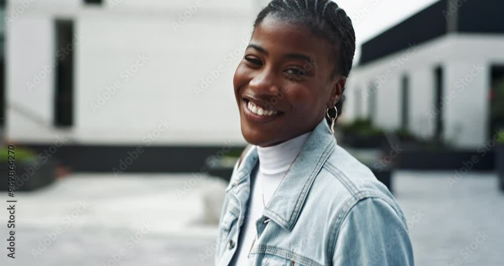 Face, black woman and talking for vlog outdoor with urban explore, local culture and networking as influencer. Smile, girl and communication for social media, streaming and discussion of city travel Face, black woman and talking for vlog outdoor with urban explore, local culture and networking as influencer. Smile, girl and communication for social media, streaming and discussion of city travel