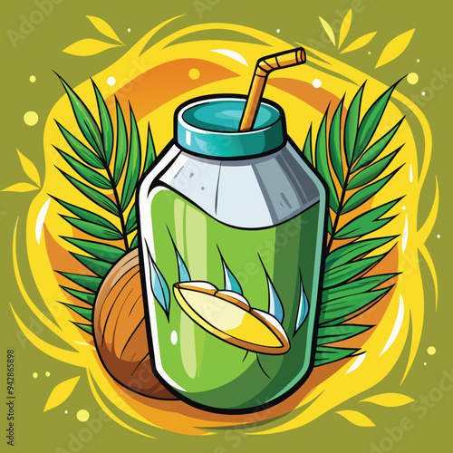 Beach cocktail clipart served in a coconut shell