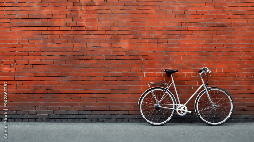 A stylish bicycle rests against a vibrant red brick wall, showcasing urban charm and a perfect blend of colors. A stylish bicycle rests against a vibrant red brick wall, showcasing urban charm and a perfect blend of colors.