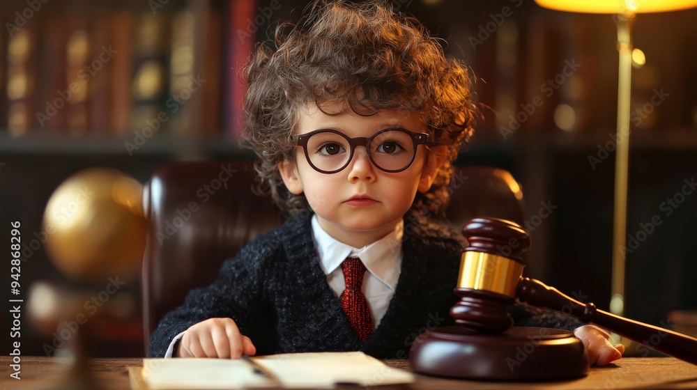 A child pretending to be a lawyer, holding a mock trial with toy witnesses and a gavel A child pretending to be a lawyer, holding a mock trial with toy witnesses and a gavel
