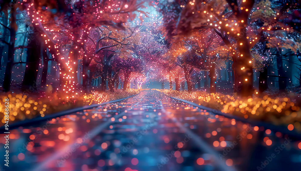 The photo shows the colorful bokeh lights in the shape of a heart. The photo shows the colorful bokeh lights in the shape of a heart.
