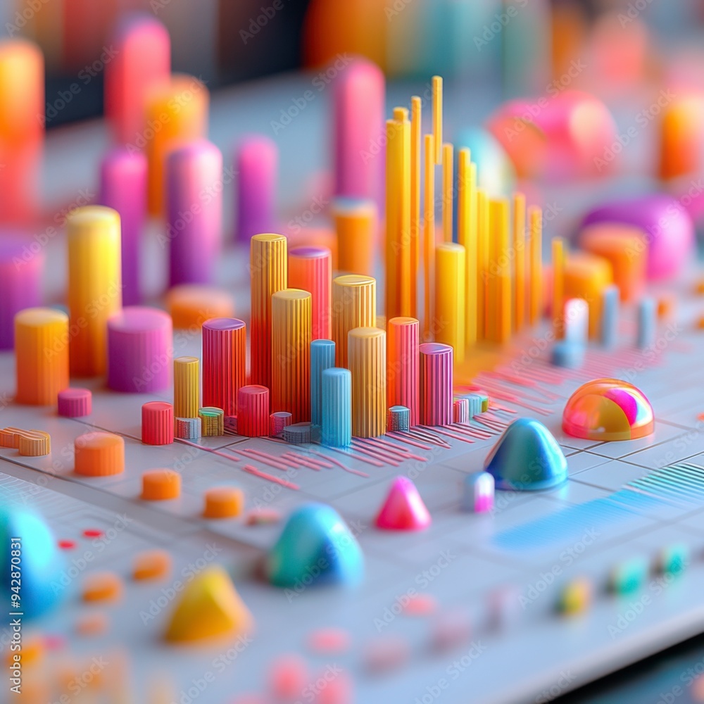3D Illustrator about charts, statistics, stocks, marketing, cute style, pastel color tones. 3D Illustrator about charts, statistics, stocks, marketing, cute style, pastel color tones.