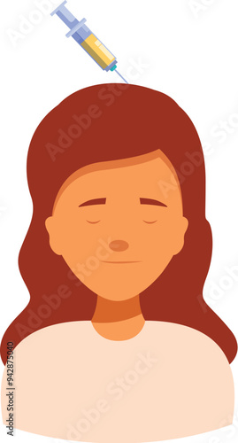 Young woman with her eyes closed is receiving an injection in her head
