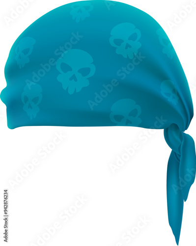 Cartoon pirate bandana hat, sea corsair blue textile headwear with skull pattern and node. Isolated vector sailor head scarf, vintage rover handkerchief, filibuster, buccaneer swashbuckler costume