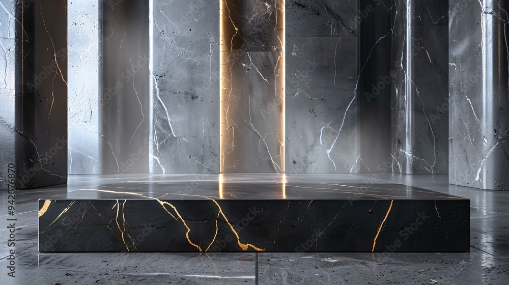 Obraz premium black and gold marble platform