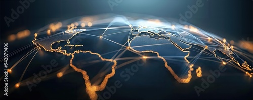 An abstract representation of a global supply chain network with interconnected nodes and tracking data, global logistics, e-commerce network