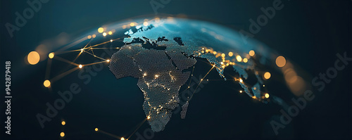 An abstract representation of a global supply chain network with interconnected nodes and tracking data, global logistics, e-commerce network