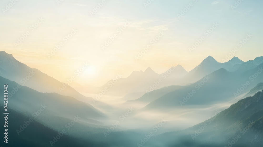 A sweeping view of a misty mountain valley at dawn, leaving room for text in the sky. Perfect for nature, tranquility, or adventure themes. A sweeping view of a misty mountain valley at dawn, leaving room for text in the sky. Perfect for nature, tranquility, or adventure themes.