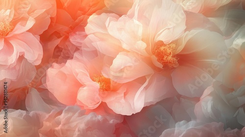 Abstract Floral Background with Delicate Peach and White Petals.