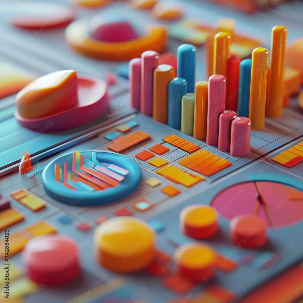 3D Illustrator about charts, statistics, stocks, marketing, cute style, pastel color tones. 3D Illustrator about charts, statistics, stocks, marketing, cute style, pastel color tones.