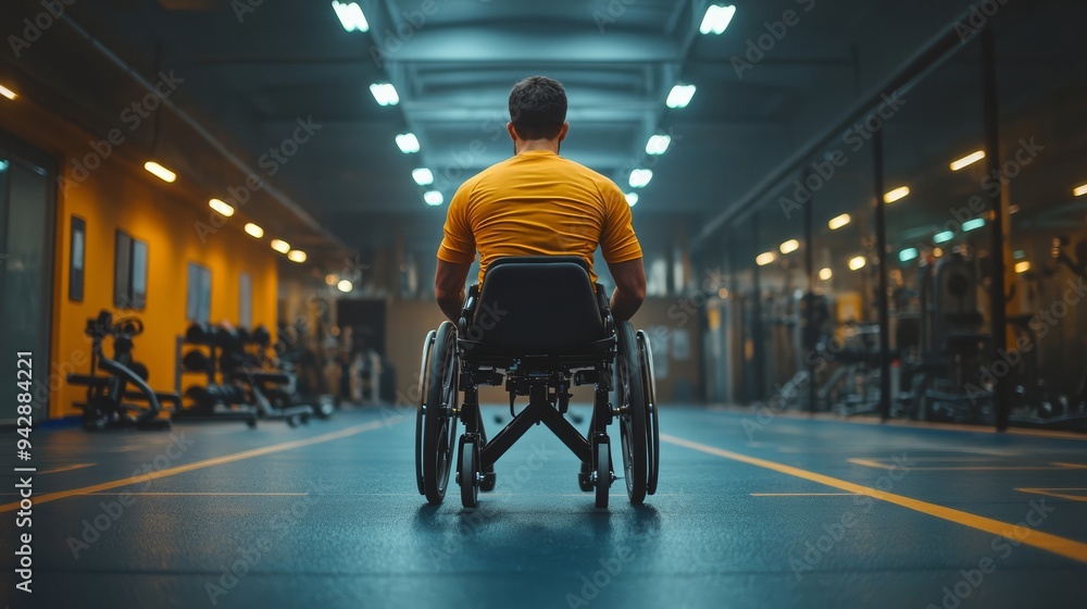 An athlete with a disability working out in a gym adapted for their specific needs. An athlete with a disability working out in a gym adapted for their specific needs.