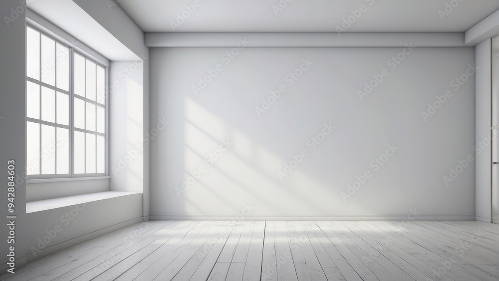 Empty White Room with Window and Wood Floor Empty White Room with Window and Wood Floor