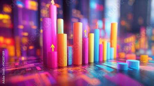 3D Illustrator about charts, statistics, stocks, marketing, cute style, pastel color tones.