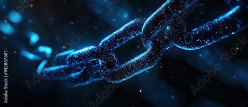 Abstract Glowing Blue Chain Links - Digital Security, Technology Concept.