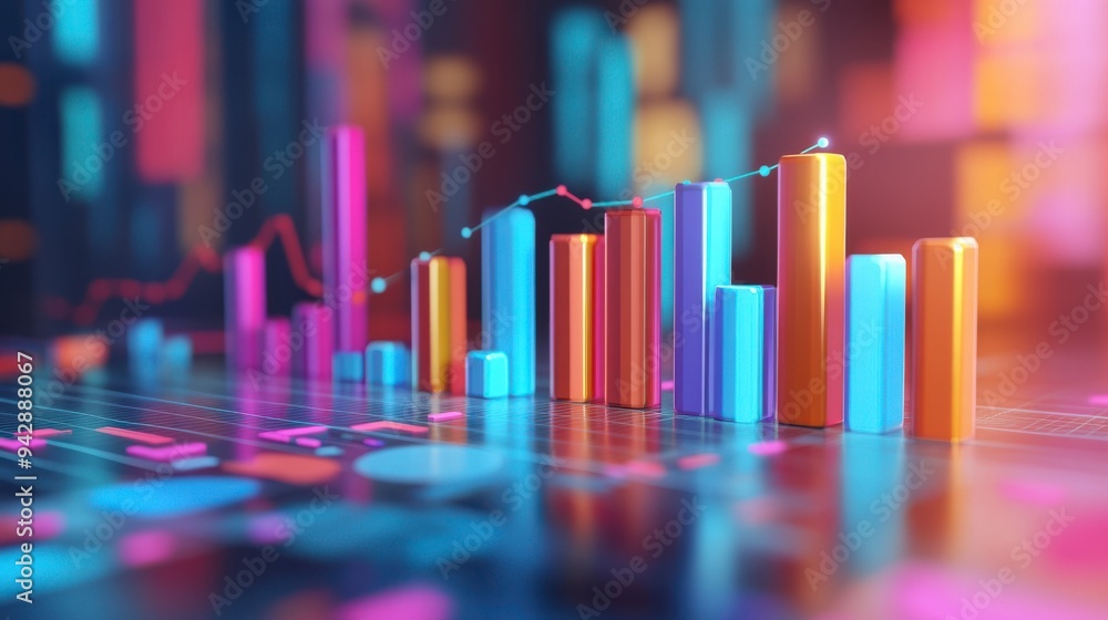 3D Illustrator about charts, statistics, stocks, marketing, cute style, pastel color tones. 3D Illustrator about charts, statistics, stocks, marketing, cute style, pastel color tones.