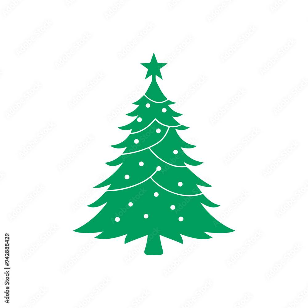 Cartoon abstract christmas tree with stars and balls vector, Christmas Tree Color Flat Icon, merry xmas celebration happy new year decoration vector illustration. Cartoon abstract christmas tree with stars and balls vector, Christmas Tree Color Flat Icon, merry xmas celebration happy new year decoration vector illustration.